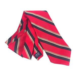 Lands' End Charter Club Silk Tie Red Navy Gold Stripe Classic Wide